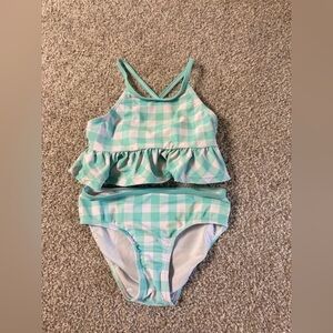 Millie loves Lily sz 6 mint green and white checkered plaid ruffled bikini